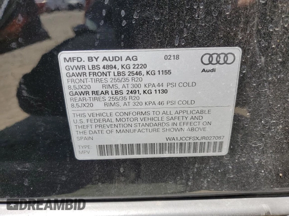 2018 Audi Q3 Premium Plus z VIN WA1JCCFSXJR027087, wystawiony jako Copart lot #58527985 z przebiegiem 99 372 mil mil oraz Szkoda całkowita • Salvage title. Historia ofert i sprzedaży dostępna na DreamBid. Obrazek 14.