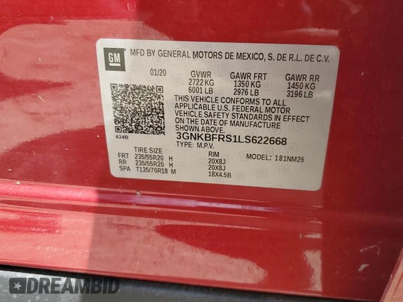 2020 Chevrolet Blazer Premier with VIN 3GNKBFRS1LS622668, listed as a Copart auction lot 74625724 with Not provided miles and Non repairable. Bid and sale history available at DreamBid. Image 14.