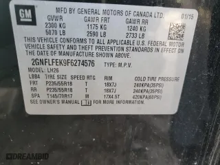 2015 Chevrolet Equinox LT with VIN 2GNFLFEK9F6274576, listed as a Copart auction lot 46546175 with 0 mi miles and Salvage Title. Bid and sale history available at carsss.com. Image 14.