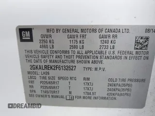 2015 GMC Terrain SLE with VIN 2GKALREK2F6132627, listed as a IAAI auction lot 42392015 with 182,209 mi miles and . Bid and sale history available at DreamBid. Image 9.