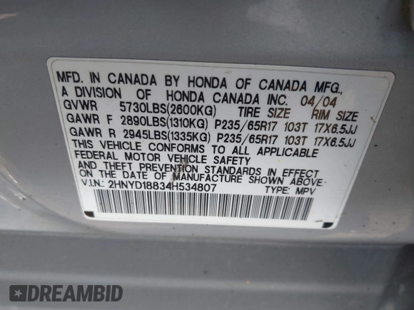 2004 Acura MDX Touring Pkg w/Navigation with VIN 2HNYD18834H534807, listed as a IAAI auction lot 41551039 with 218,827 mi miles. Bid and sale history available at carsss.com. Image 9.
