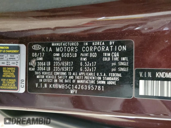 2018 Kia Sedona LX with VIN KNDMB5C14J6395781, listed as a Copart auction lot 47040825 with 150,983 mi miles and Salvage Title. Bid and sale history available at DreamBid. Image 15.