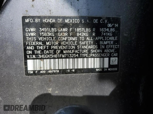 2015 Honda Fit EX-L with VIN 3HGGK5H81FM713254, listed as a Copart auction lot 51548545 with 103,474 mi miles and Salvage Title. Bid and sale history available at carsss.com. Image 14.