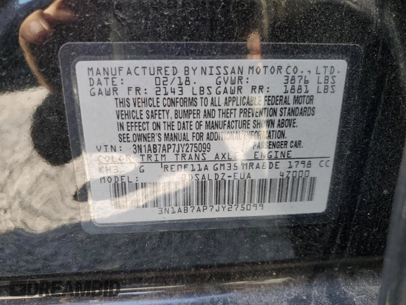 2018 Nissan Sentra SV with VIN 3N1AB7AP7JY275099, listed as a Copart auction lot 49343965 with 55,933 mi miles and Salvage Title. Bid and sale history available at carsss.com. Image 15.