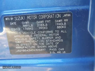 2012 Suzuki SX4 Crossover with VIN JS2YB5A34C6305897, listed as a IAAI auction lot 41176649 with 98,460 mi miles. Bid and sale history available at carsss.com. Image 9.