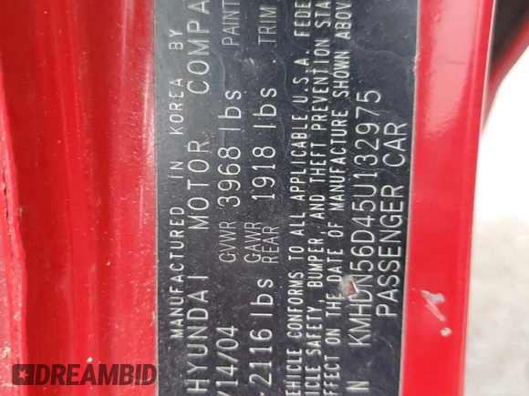 2005 Hyundai Elantra GLS с VIN KMHDN56D45U132975, выставлен на аукционе Copart как лот 75531524 с пробегом 293 756 миль миль и Списание • Salvage title. История ставок и продаж доступна на DreamBid. Изображение 12.