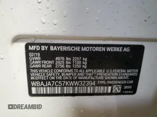 2019 BMW 5 Series 530i xDrive with VIN WBAJA7C57KWW32394, listed as a Copart auction lot 51223825 with 62,148 mi miles and Salvage title. Bid and sale history available at DreamBid. Image 12.