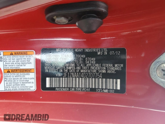 2013 Scion FR-S z VIN JF1ZNAA14D2707754, wystawiony jako Copart lot #55675485 z przebiegiem 182 292 mil mil oraz Czysty tytuł • Clean title. Historia ofert i sprzedaży dostępna na DreamBid. Obrazek 12.
