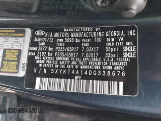 2013 Kia Sorento LX с VIN 5XYKT4A14DG338676, выставлен на аукционе IAAI как лот 42795915 с пробегом 138 457 миль миль и . История ставок и продаж доступна на DreamBid. Изображение 9.