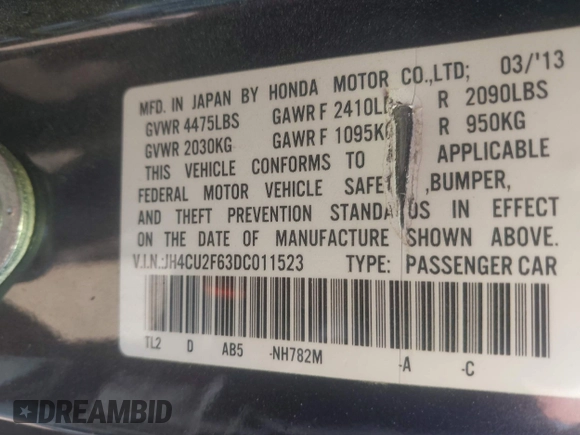 2013 Acura TSX Technology z VIN JH4CU2F63DC011523, wystawiony jako IAAI lot #40756197 z przebiegiem 76 974 mil mil oraz . Historia ofert i sprzedaży dostępna na DreamBid. Obrazek 9.