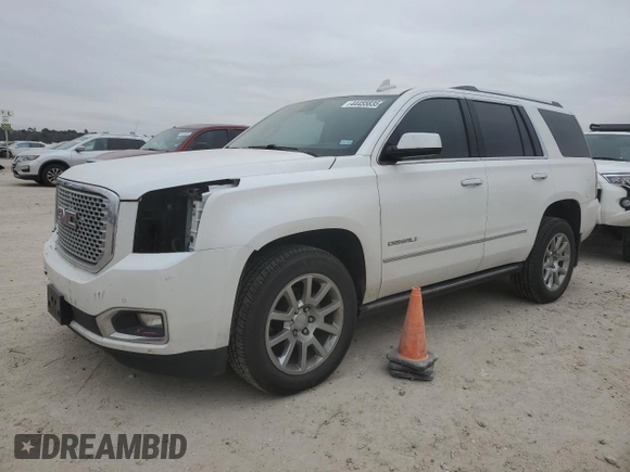 2017 GMC Yukon Denali with VIN 1GKS1CKJ5HR208979, listed as a Copart auction lot 44455835 with 99,954 mi miles and Salvage Title. Bid and sale history available at carsss.com. Image 1.