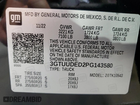 2023 GMC Sierra 1500 SLT с VIN 3GTUUDED2PG143580, выставлен на аукционе Copart как лот 60091815 с пробегом 12 593 миль миль и Списание • Salvage title. История ставок и продаж доступна на DreamBid. Изображение 13.
