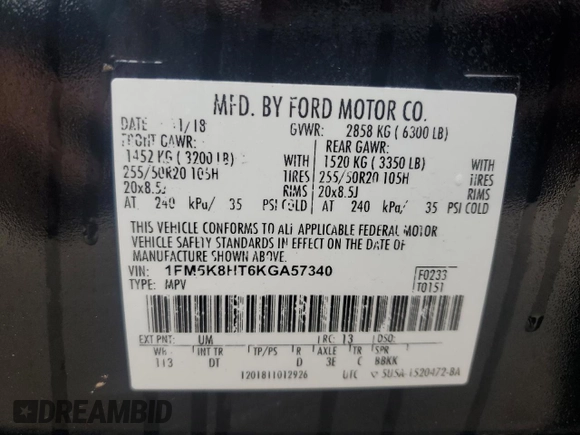 2019 Ford Explorer Platinum с VIN 1FM5K8HT6KGA57340, выставлен на аукционе Copart как лот 57038705 с пробегом 83 225 миль миль и Списание • Salvage title. История ставок и продаж доступна на DreamBid. Изображение 14.