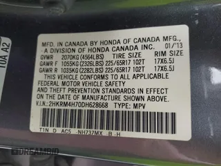 2013 Honda CR-V EX-L с VIN 2HKRM4H70DH628668, выставлен на аукционе IAAI как лот 42503782 с пробегом 129 823 миль миль и . История ставок и продаж доступна на DreamBid. Изображение 9.
