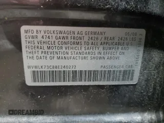 2008 Volkswagen Passat Komfort with VIN WVWLK73C88E240272, listed as a Copart auction lot 57714685 with 155,441 mi miles and Clean title. Bid and sale history available at DreamBid. Image 12.