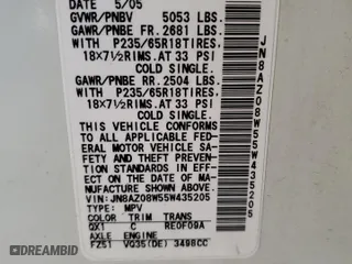 2005 Nissan Murano S with VIN JN8AZ08W55W435205, listed as a Copart auction lot 71712194 with 0 mi miles and Salvage Title. Bid and sale history available at carsss.com. Image 12.