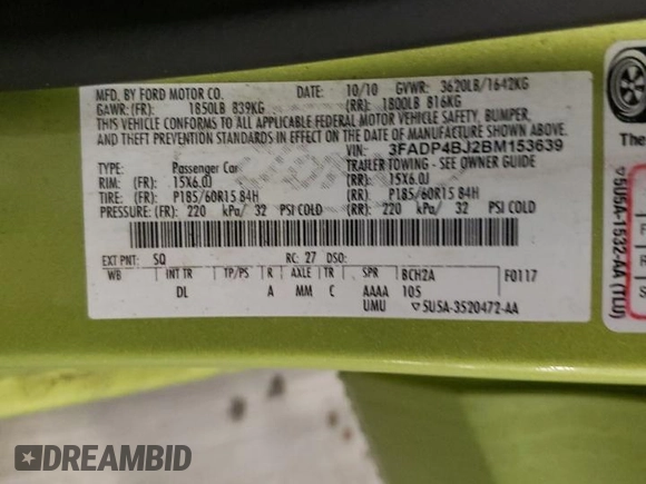 2011 Ford Fiesta SE with VIN 3FADP4BJ2BM153639, listed as a Copart auction lot 50975305 with 128,711 mi miles and Salvage Title. Bid and sale history available at carsss.com. Image 12.