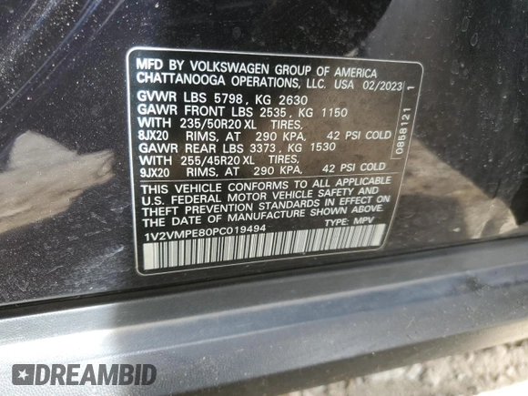 2023 Volkswagen ID.4 Pro with VIN 1V2VMPE80PC019494, listed as a Copart auction lot 49099275 with Not Provided miles and Salvage Title. Bid and sale history available at DreamBid. Image 13.