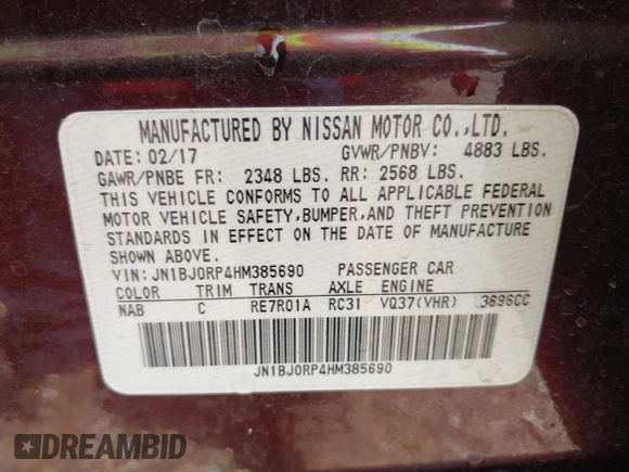 2017 Infiniti QX50 with VIN JN1BJ0RP4HM385690, listed as a IAAI auction lot 42027537 with 155,410 mi miles. Bid and sale history available at carsss.com. Image 9.