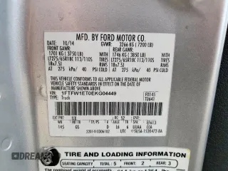2014 Ford F-150 XL with VIN 1FTFW1ET0EKG04449, listed as a Copart auction lot 62642725 with 223,472 mi miles and Salvage title. Bid and sale history available at DreamBid. Image 13.