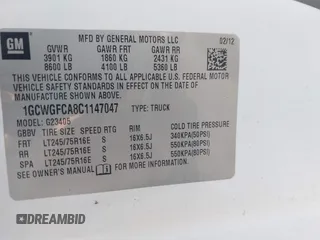 2012 Chevrolet Express Cargo с VIN 1GCWGFCA8C1147047, выставлен на аукционе IAAI как лот 42126530 с пробегом 188 840 миль миль и . История ставок и продаж доступна на DreamBid. Изображение 9.