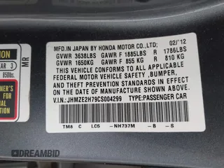 2012 Honda Insight EX z VIN JHMZE2H79CS004299, wystawiony jako IAAI lot #42296207 z przebiegiem 170 288 mil mil oraz . Historia ofert i sprzedaży dostępna na DreamBid. Obrazek 9.
