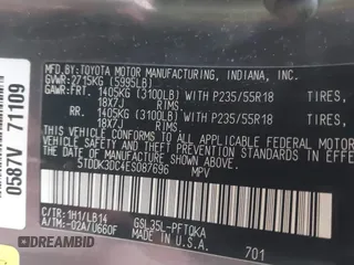 2014 Toyota Sienna Ltd with VIN 5TDDK3DC4ES087696, listed as a IAAI auction lot 41810314 with 191,852 mi miles. Bid and sale history available at carsss.com. Image 9.
