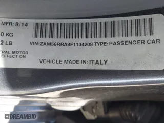 2015 Maserati Quattroporte S Q4 with VIN ZAM56RRA8F1134208, listed as a IAAI auction lot 41857398 with 105,151 mi miles. Bid and sale history available at carsss.com. Image 9.