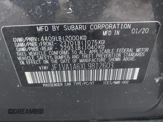 2020 Subaru WRX with VIN JF1VA1A6XL9812603, listed as a IAAI auction lot 41195211 with 63,766 mi miles. Bid and sale history available at carsss.com. Image 9.