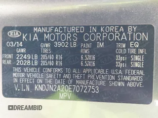 2014 Kia Soul with VIN KNDJN2A20E7072753, listed as a IAAI auction lot 41802683 with 147,357 mi miles. Bid and sale history available at carsss.com. Image 9.
