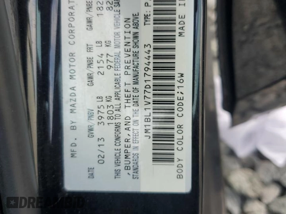 2013 Mazda 3 i Touring with VIN JM1BL1V77D1794443, listed as a Copart auction lot 55256375 with 161,127 mi miles and Salvage Title. Bid and sale history available at DreamBid. Image 13.