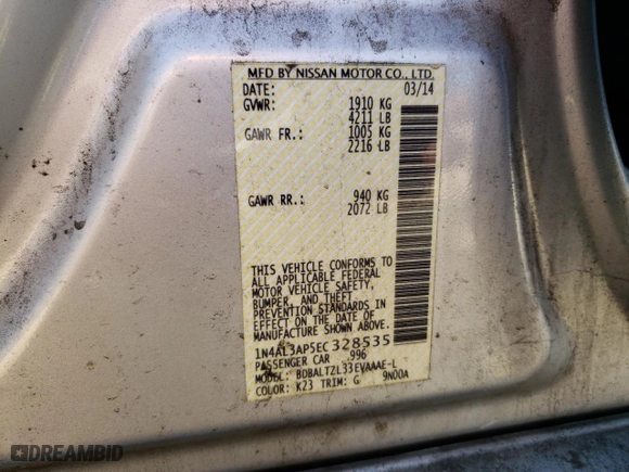 2014 Nissan Altima 2.5 SV with VIN 1N4AL3AP5EC328535, listed as a Copart auction lot 47414395 with 145,442 mi miles and Salvage Title. Bid and sale history available at carsss.com. Image 14.