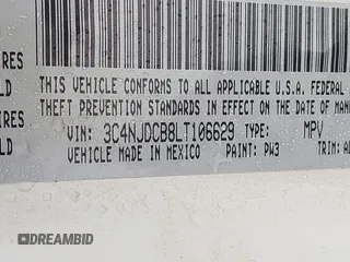 2020 Jeep Compass Limited with VIN 3C4NJDCB8LT106629, listed as a IAAI auction lot 41430354 with 105,510 mi miles. Bid and sale history available at carsss.com. Image 9.