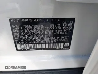 2024 Honda HR-V Sport with VIN 3CZRZ1H50RM724228, listed as a IAAI auction lot 41522995 with 2,067 mi miles. Bid and sale history available at carsss.com. Image 9.