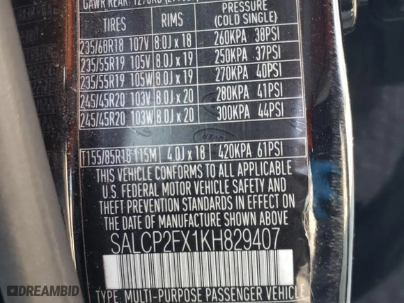 2019 Land Rover Discovery Sport SE with VIN SALCP2FX1KH829407, listed as a Copart auction lot 70057804 with 127,886 mi miles and Salvage Title. Bid and sale history available at carsss.com. Image 14.