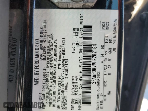 2014 Ford Fusion Titanium с VIN 3FA6P0K99ER282184, выставлен на аукционе Copart как лот 55485705 с пробегом 170 551 миль миль и Списание • Salvage title. История ставок и продаж доступна на DreamBid. Изображение 12.