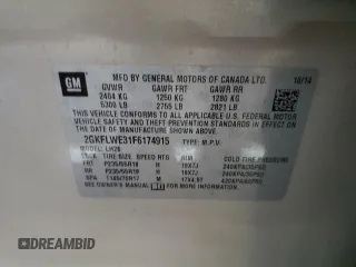 2015 GMC Terrain SLE z VIN 2GKFLWE31F6174915, wystawiony jako Copart lot #71265493 z przebiegiem 108 777 mil mil oraz Szkoda całkowita • Salvage title. Historia ofert i sprzedaży dostępna na DreamBid. Obrazek 14.