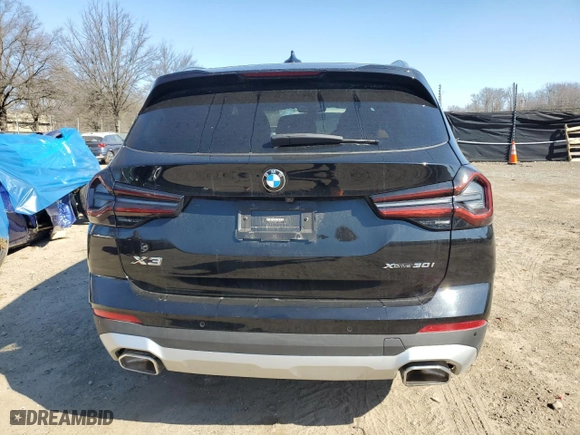 2023 BMW X3 xDrive30i with VIN 5UX53DP03P9T15924, listed as a Copart auction lot 46892685 with 7,620 mi miles and Salvage Title. Bid and sale history available at carsss.com. Image 6.