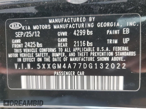 2013 Kia Optima LX z VIN 5XXGM4A77DG132022, wystawiony jako Copart lot #52178515 z przebiegiem 143 611 mil mil oraz Szkoda całkowita • Salvage title. Historia ofert i sprzedaży dostępna na DreamBid. Obrazek 15.