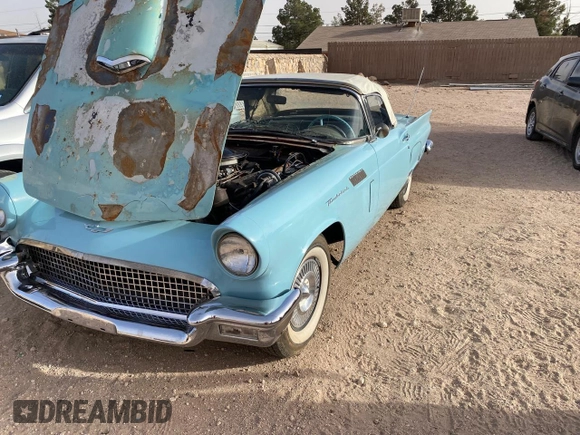 1957 Ford Thunderbird with VIN D7FH274796, listed as a Copart auction lot 53172685 with 9,999 mi miles and Clean Title. Bid and sale history available at DreamBid. Image 7.
