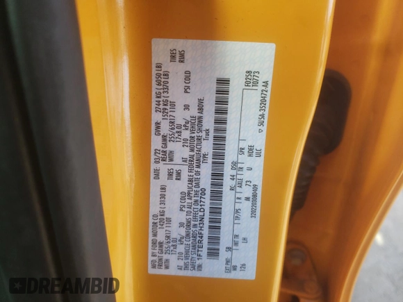 2022 Ford Ranger XL with VIN 1FTER4FH3NLD17700, listed as a Copart auction lot 43262295 with 31,903 mi miles and Salvage Title. Bid and sale history available at DreamBid. Image 12.