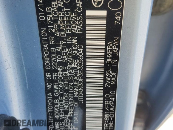 2014 Toyota Prius with VIN JTDKN3DP3E3056040, listed as a Copart auction lot 60704455 with 133,261 mi miles and Salvage title. Bid and sale history available at DreamBid. Image 13.