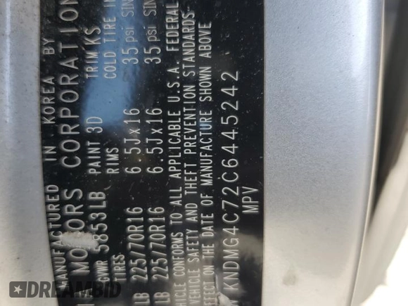 2012 Kia Sedona LX with VIN KNDMG4C72C6445242, listed as a Copart auction lot 54164455 with 143,124 mi miles and Salvage Title. Bid and sale history available at carsss.com. Image 13.