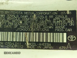 2008 Toyota Prius with VIN JTDKB20U587813256, listed as a IAAI auction lot 42087969 with 126,085 mi miles. Bid and sale history available at carsss.com. Image 9.