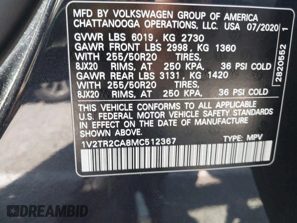 2021 Volkswagen Atlas SEL Premium z VIN 1V2TR2CA8MC512367, wystawiony jako IAAI lot #41936437 z przebiegiem 62 416 mil mil oraz . Historia ofert i sprzedaży dostępna na DreamBid. Obrazek 9.