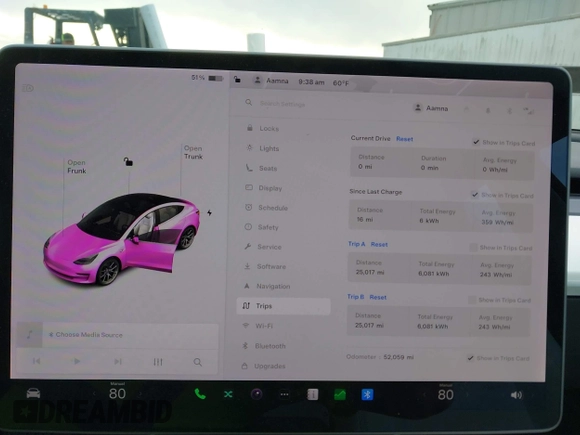 2018 Tesla Model 3 Long Range Battery with VIN 5YJ3E1EB4JF086012, listed as a IAAI auction lot 41683859 with 52,059 mi miles and . Bid and sale history available at DreamBid. Image 18.