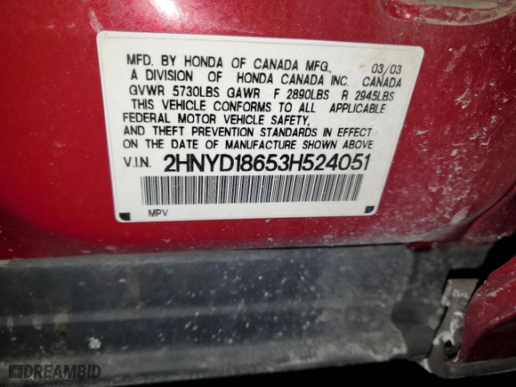 2003 Acura MDX Touring Pkg with VIN 2HNYD18653H524051, listed as a Copart auction lot 42239485 with 161,111 mi miles and Non Repairable. Bid and sale history available at carsss.com. Image 13.