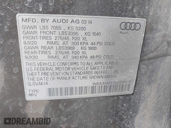 2014 Audi Q7 Premium Plus z VIN WA1LMAFE7ED018628, wystawiony jako IAAI lot #41955702 z przebiegiem 134 641 mil mil oraz . Historia ofert i sprzedaży dostępna na DreamBid. Obrazek 9.