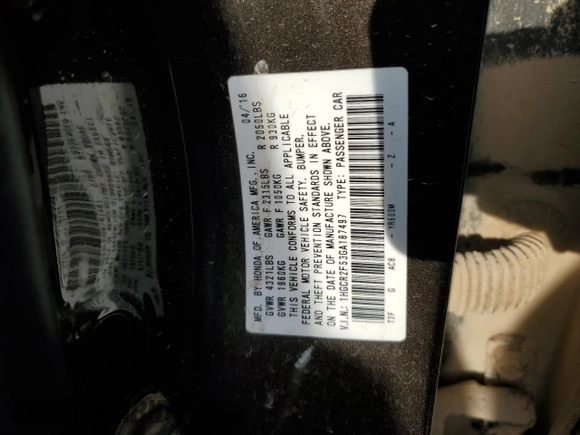2016 Honda Accord Sport with VIN 1HGCR2F53GA187497, listed as a Copart auction lot 52445755 with Not provided miles and Salvage title. Bid and sale history available at DreamBid. Image 14.