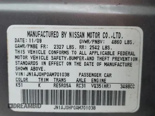2010 Infiniti EX Journey with VIN JN1AJ0HP0AM701038, listed as a Copart auction lot 51952025 with 157,437 mi miles and Salvage title. Bid and sale history available at DreamBid. Image 13.